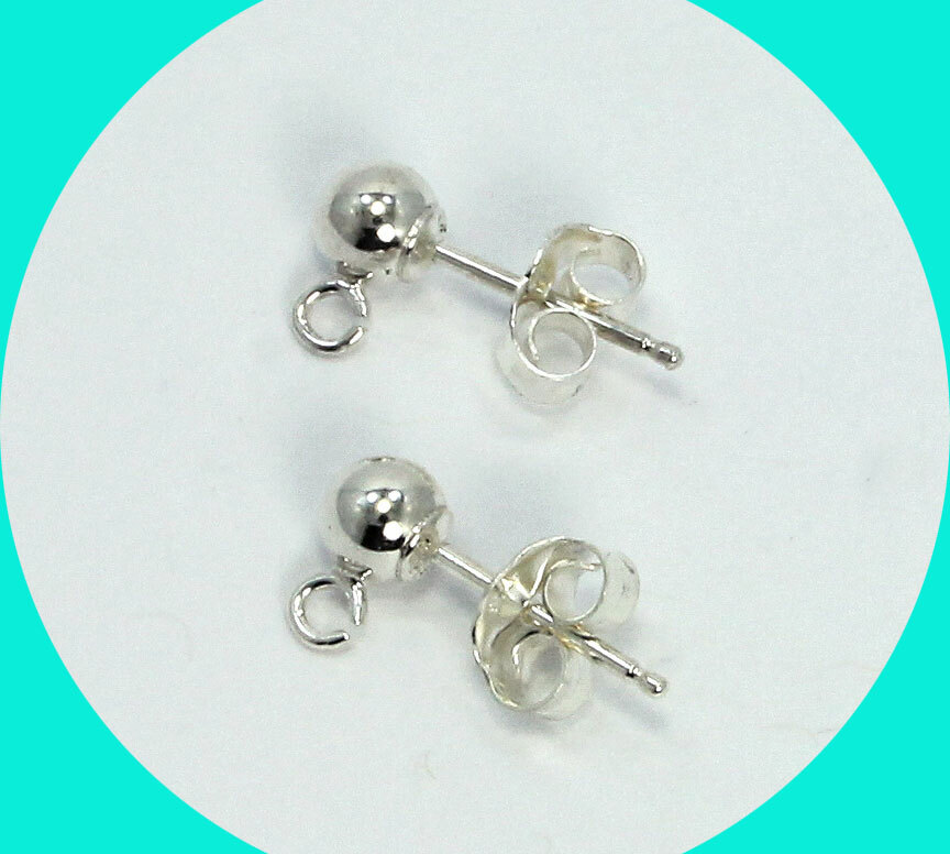 Sterling silver 925 4 MM ball post with jump ring + clutch back earring finding