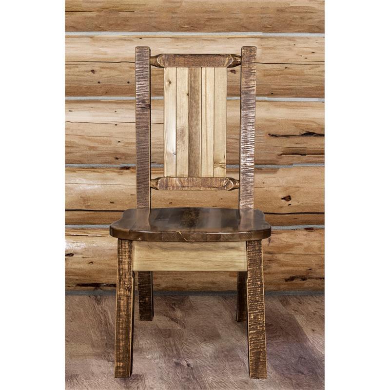 Montana Woodworks Homestead Wood Side Chair with Bear Design in Brown