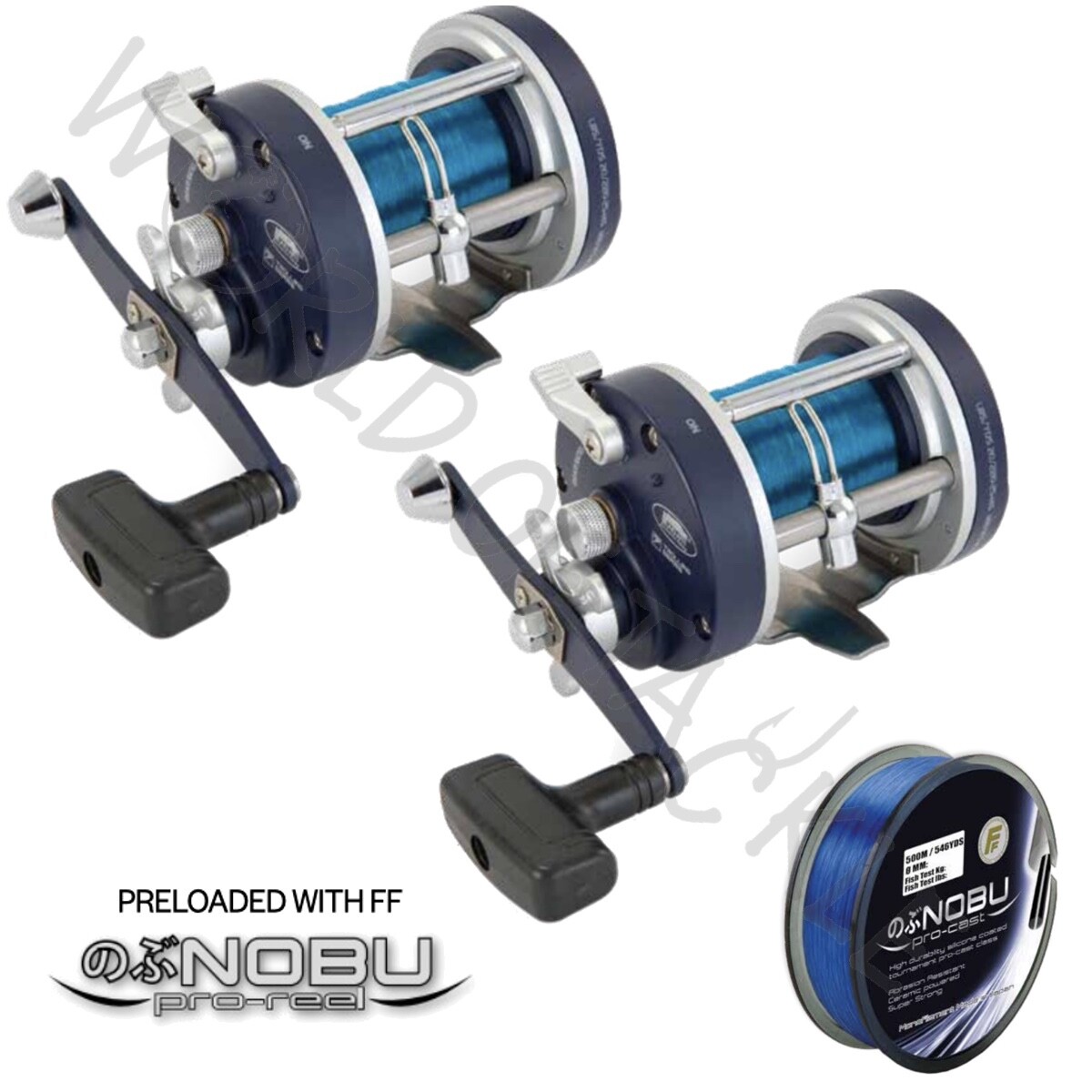 2 x Beachcaster Multiplier Reel Lineaeffe GTL300 Pier Boat Sea Fishing 25lb Line