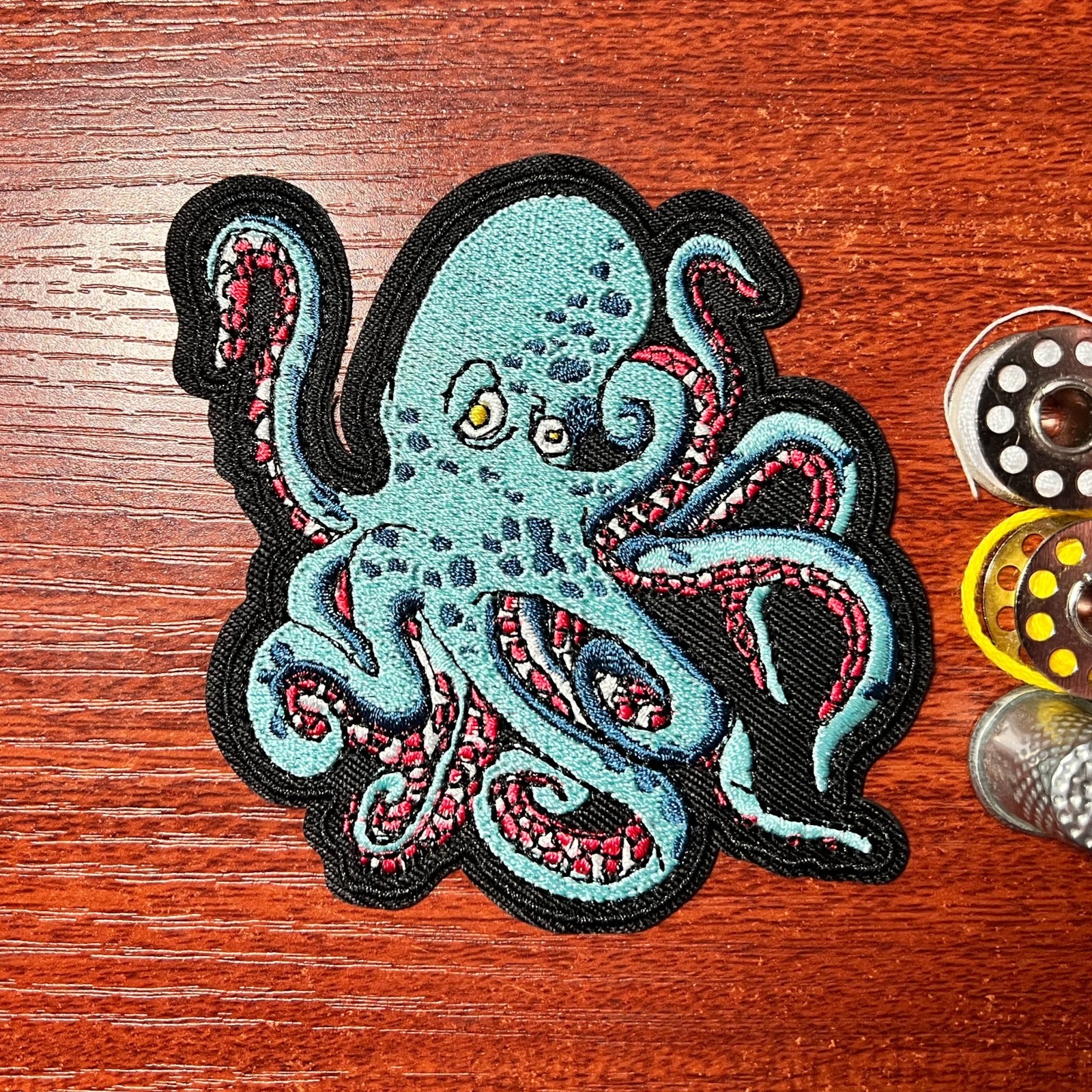 Blue Octopus Patch 3.5x3.75" Marine Animals Sea Creatures Embroidered Iron On
