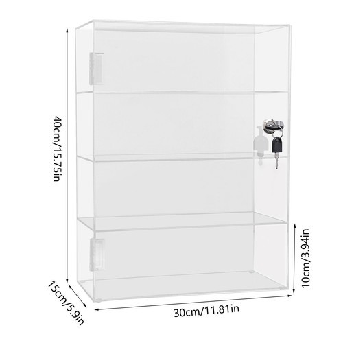 Acrylic Display Case Countertop Clear Box Dustproof Shelves Showcase W/ Lock USA