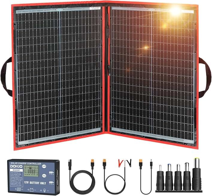 DOKIO 100W Portable Foldable Solar Panel Kit for 12V Battery Charging