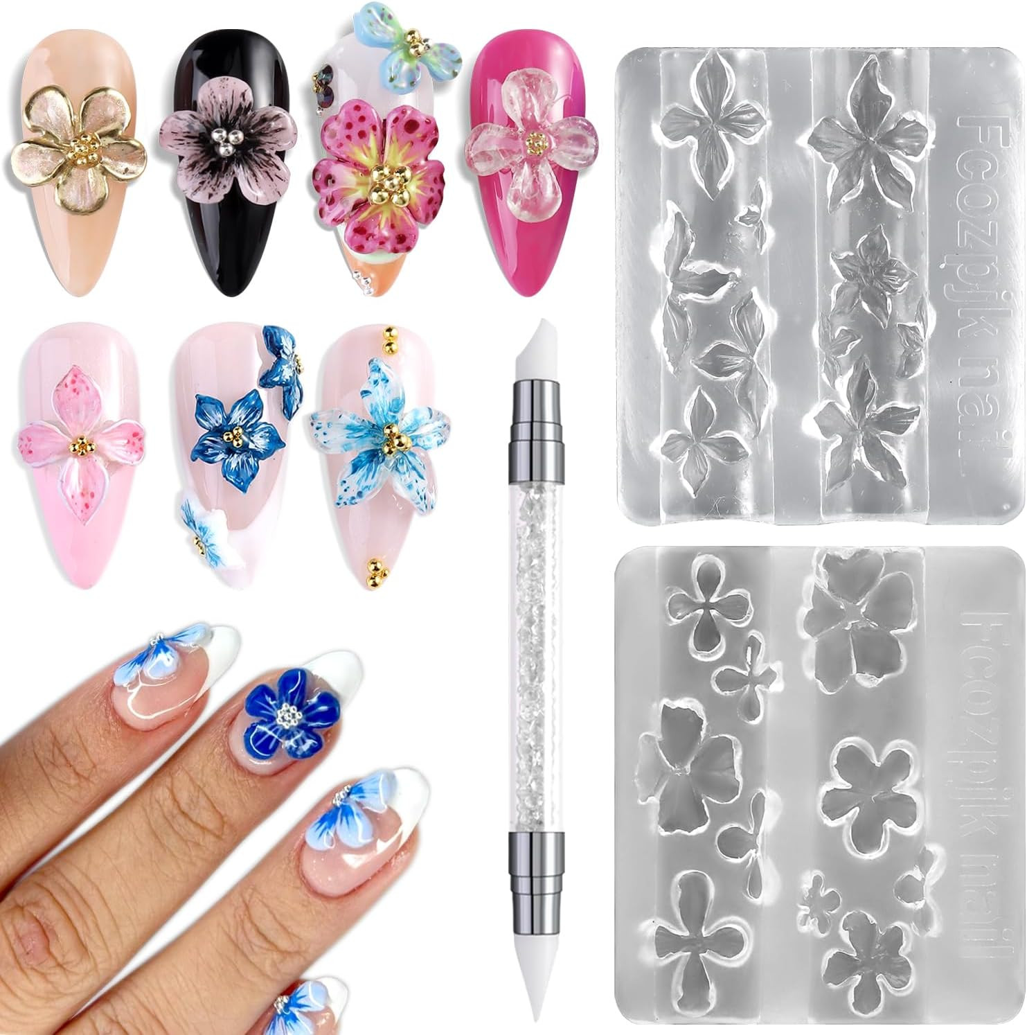 3D Flower Silicone Nail Art Molds - Hibiscus & Cherry Blossom Designs