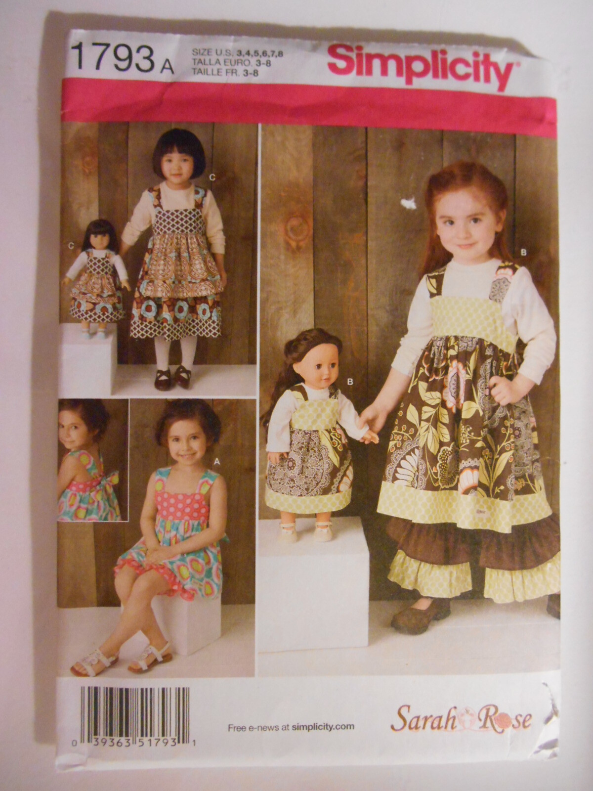 Simplicity 1793 Sew MATCHING Girl & 18" American Doll Dress Pattern Sarah Rose