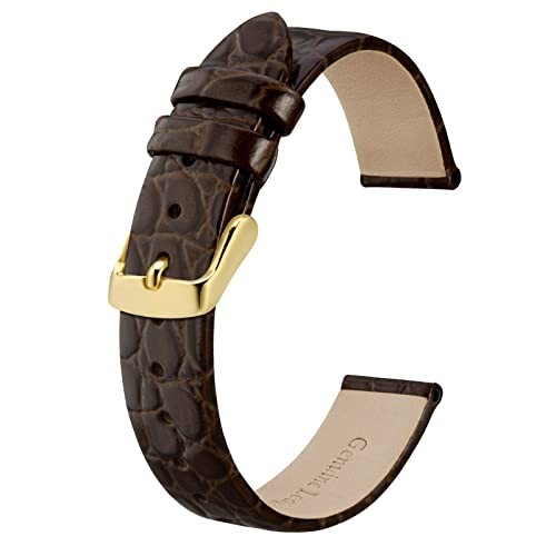 Watch Straps for Women, Crocodile Pattern Leather 12mm Brown with Gold Buckle