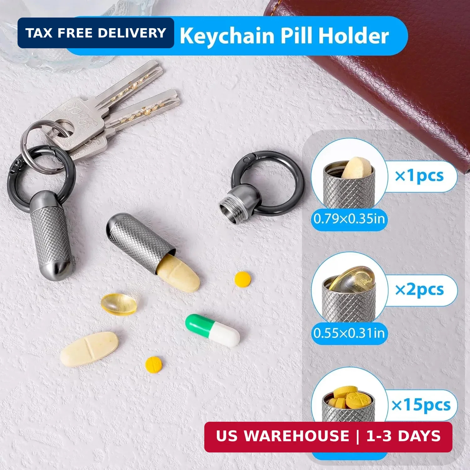Titanium Keychain Pill Holder,Portable Mini Pill Case, Waterproof Small Pill Con