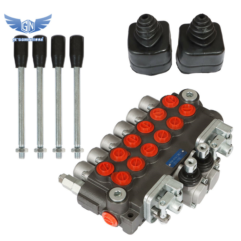 Hydraulic Backhoe Directional Control Valve w/ 2 Joysticks, 6 Spool, 11 GPM