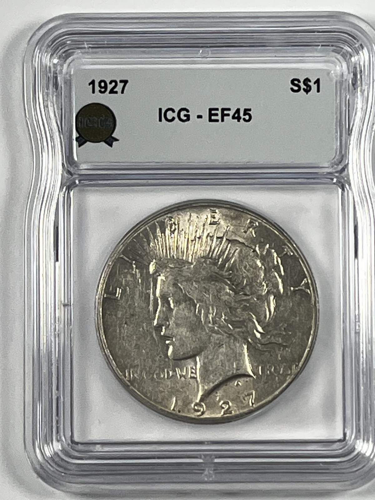 1927 Peace Dollar :  ICG EF45