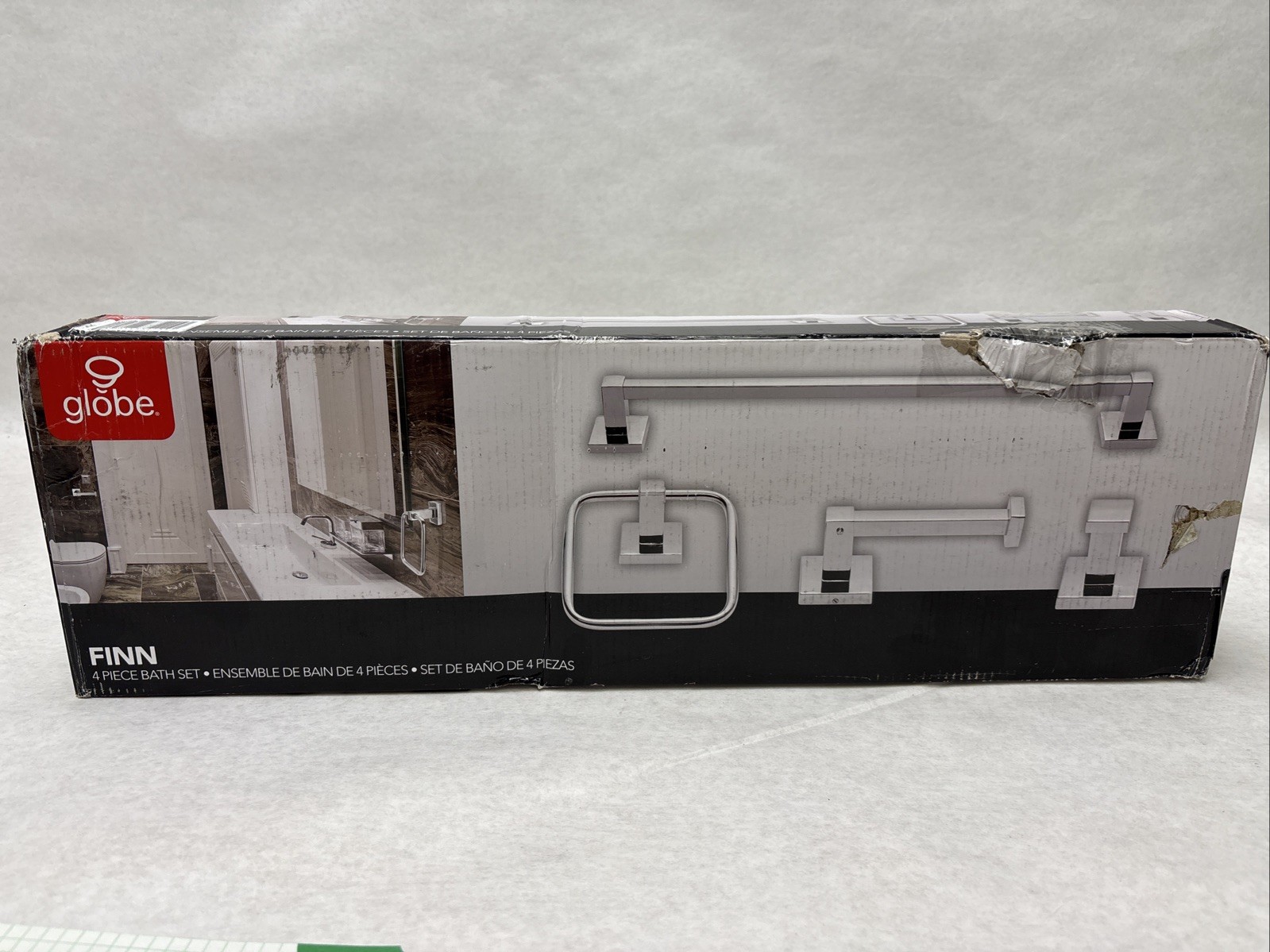 Globe Electric 51368 4-PC Finn Bathroom Set Towel Bar, Tissue Holder, Ring &Hook