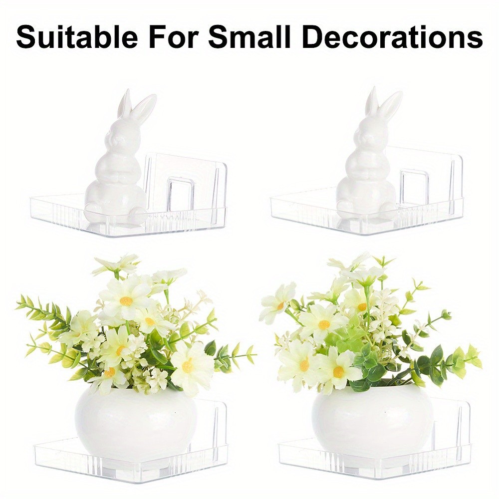 6sets Wall Shelves Transparent Plastic Wall Mounted Display Stands Adhesive