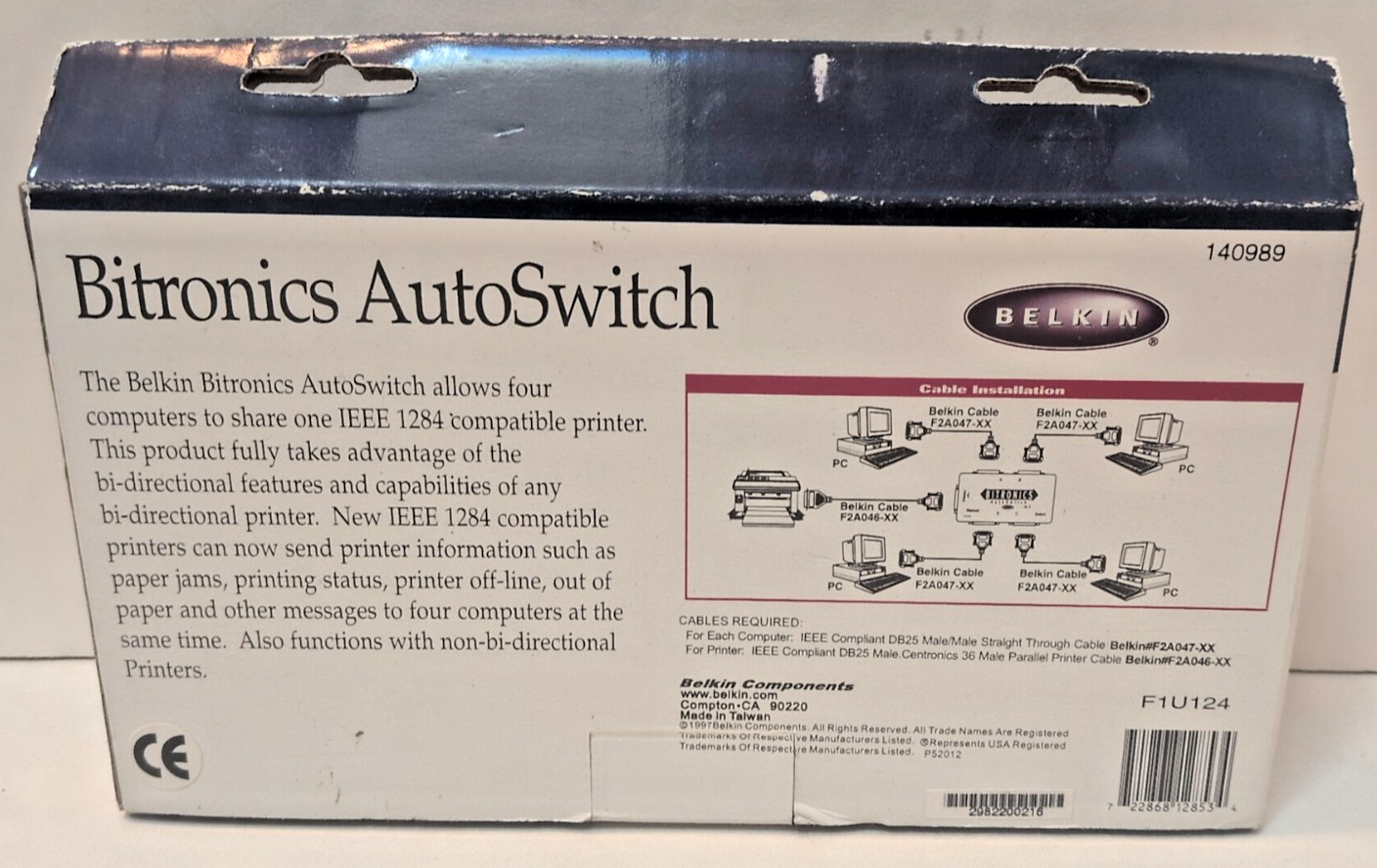 Belkin Bitronics AutoSwitch F1U124, 1EEE1284 Parallel Printer, Free Shipping