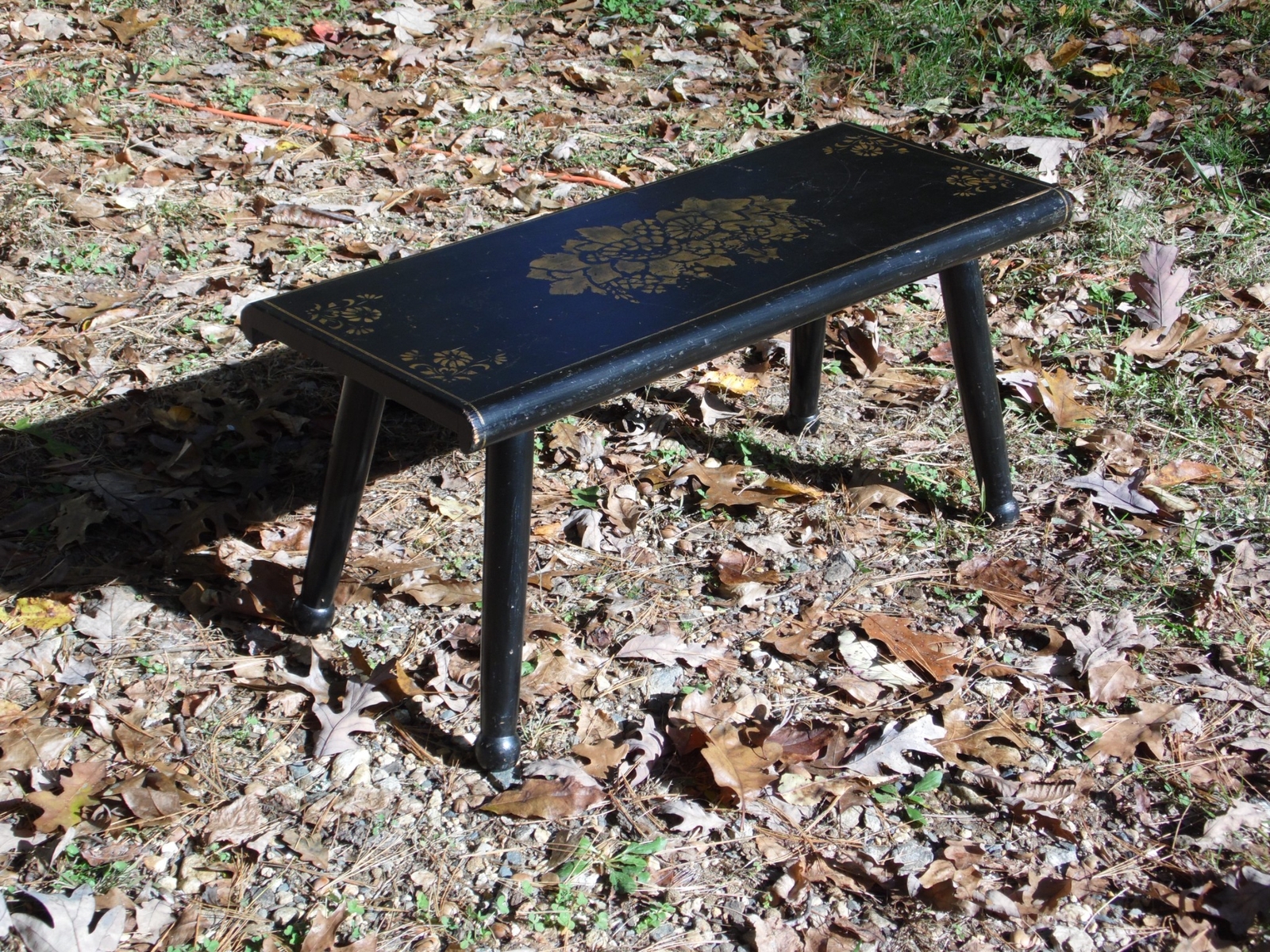 Vintage Solid Wood Step Stool Hand Painted Stenciled Folk Art Foot Stool