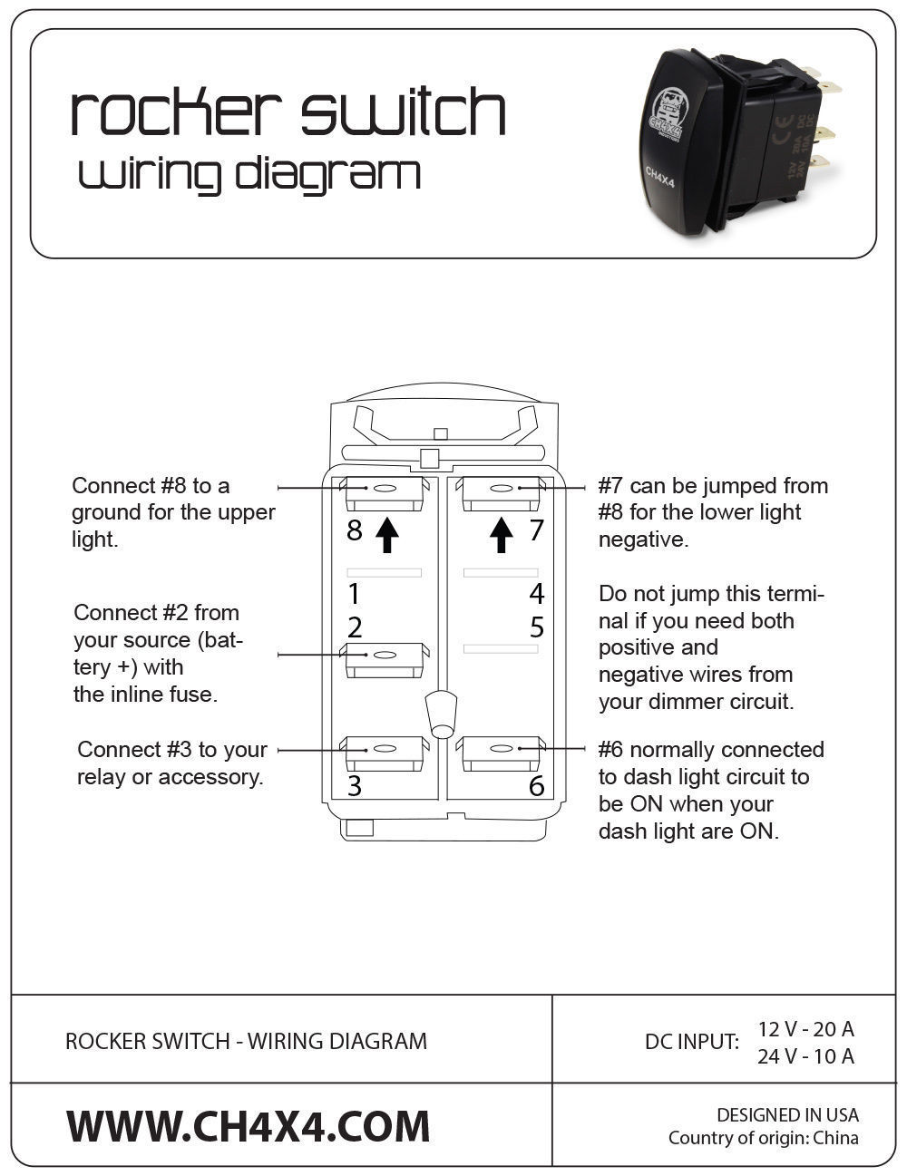 CH4X4 Marine Rocker Switch Interior Lights Symbol