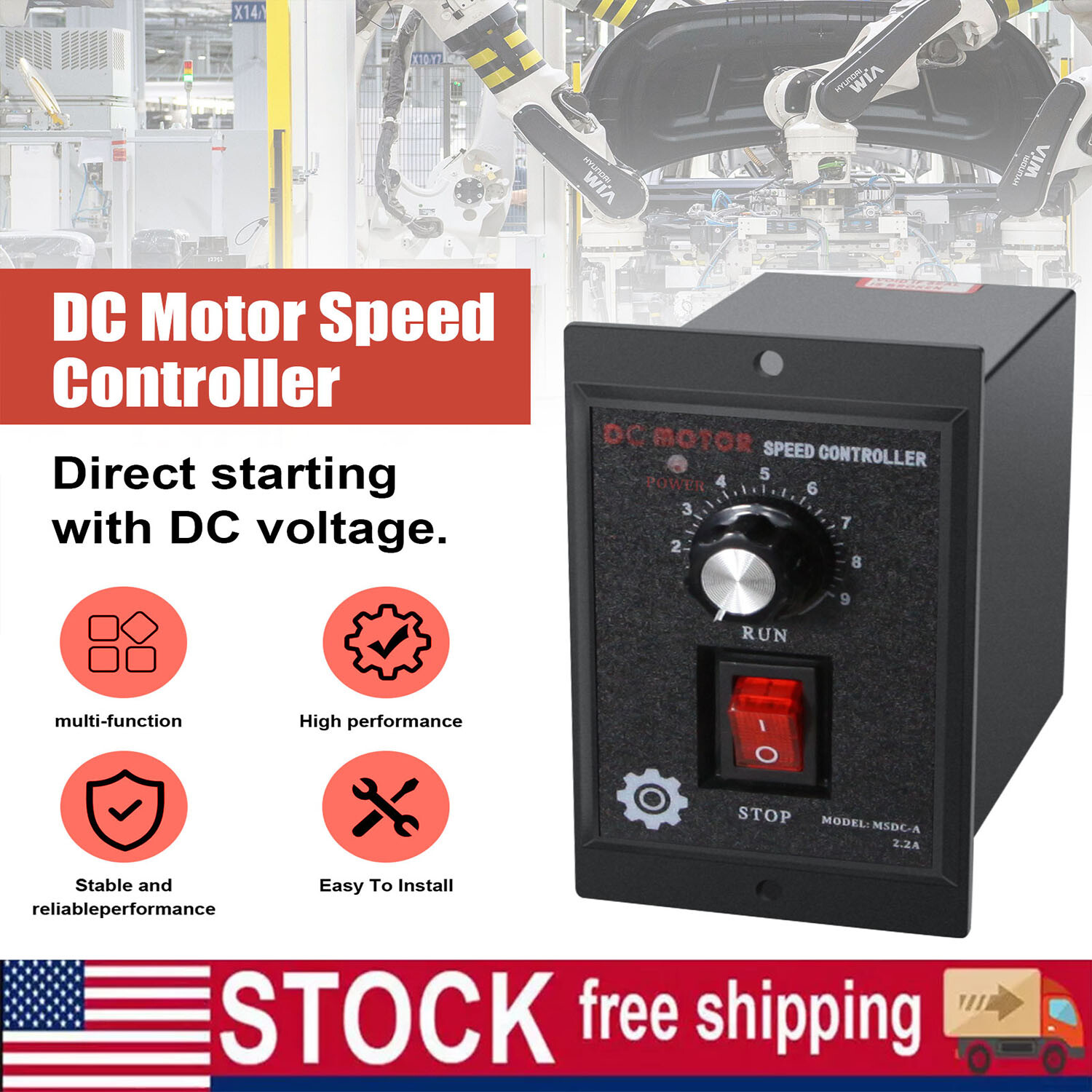 US 500W DC Motor Speed Controller AC 110V to DC 90V Forward Reversible Regulator
