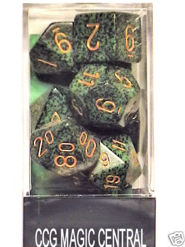 CHESSEX SPECKLED DICE - 7 DIE SET GOLDEN RECON D20 D12.