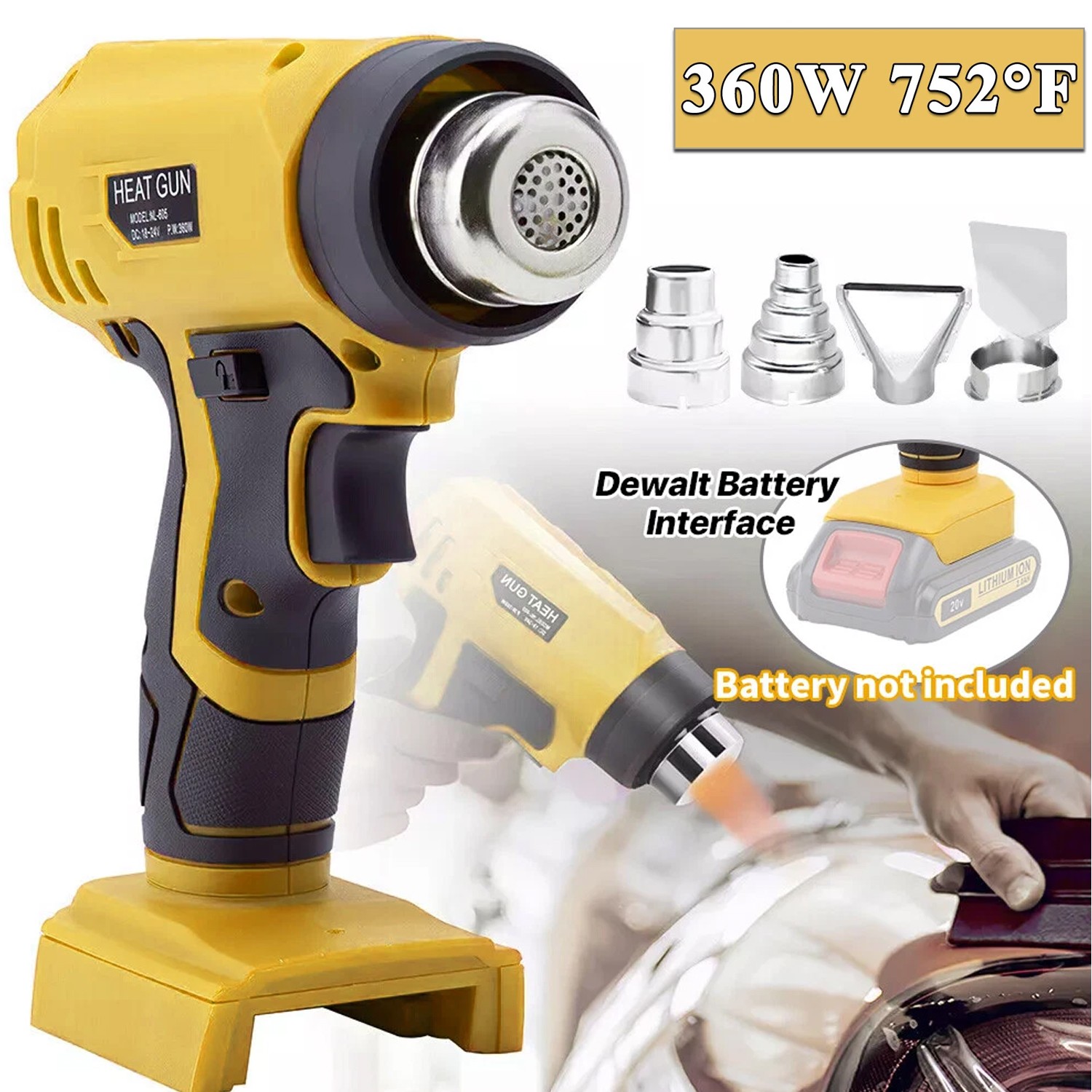 Heat Gun Hot Air Gun For Dewalt 20V Li-ion Battery w/4 Nozzles High Power Tools