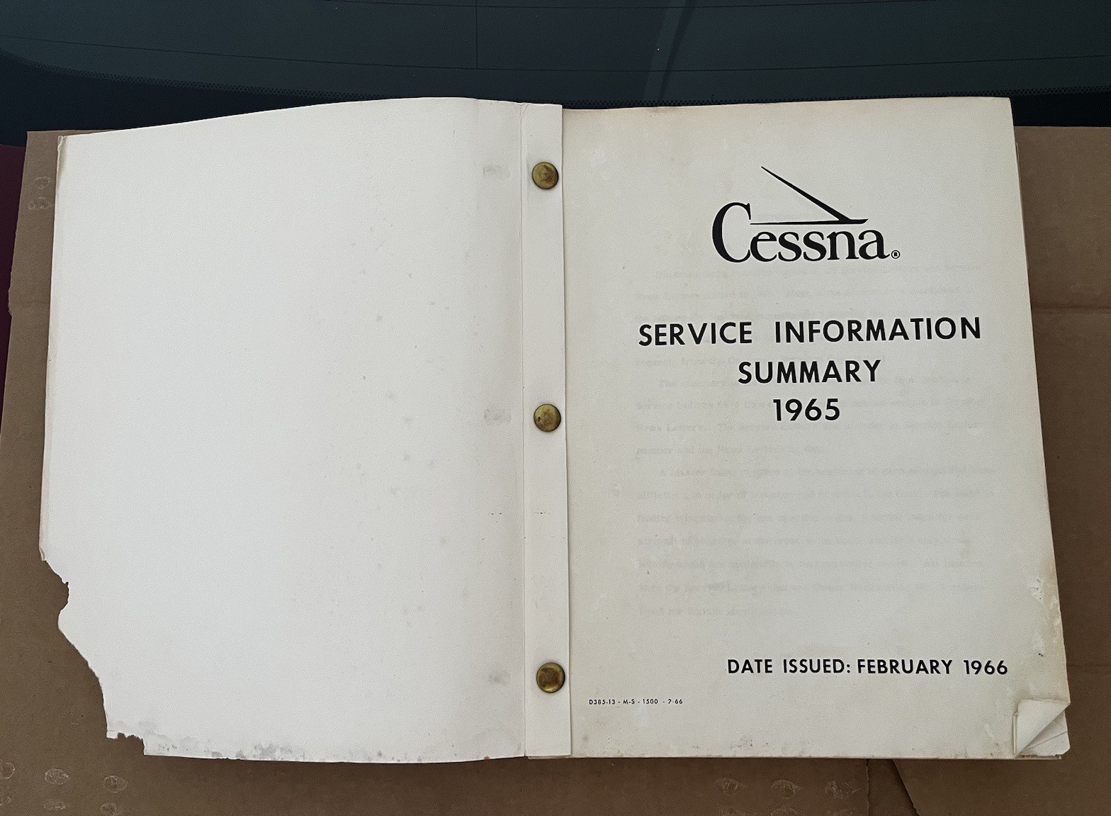 1965 Cessna Service Information Summary Manual All Models, Original Read