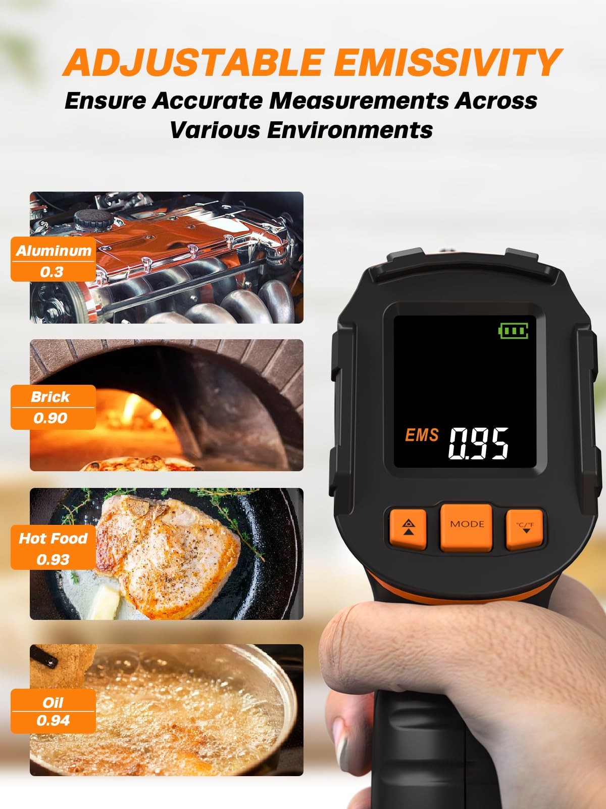 Infrared Thermometer Gun -58°F to 1112°F, Laser Temperature Gun with Adjustab...