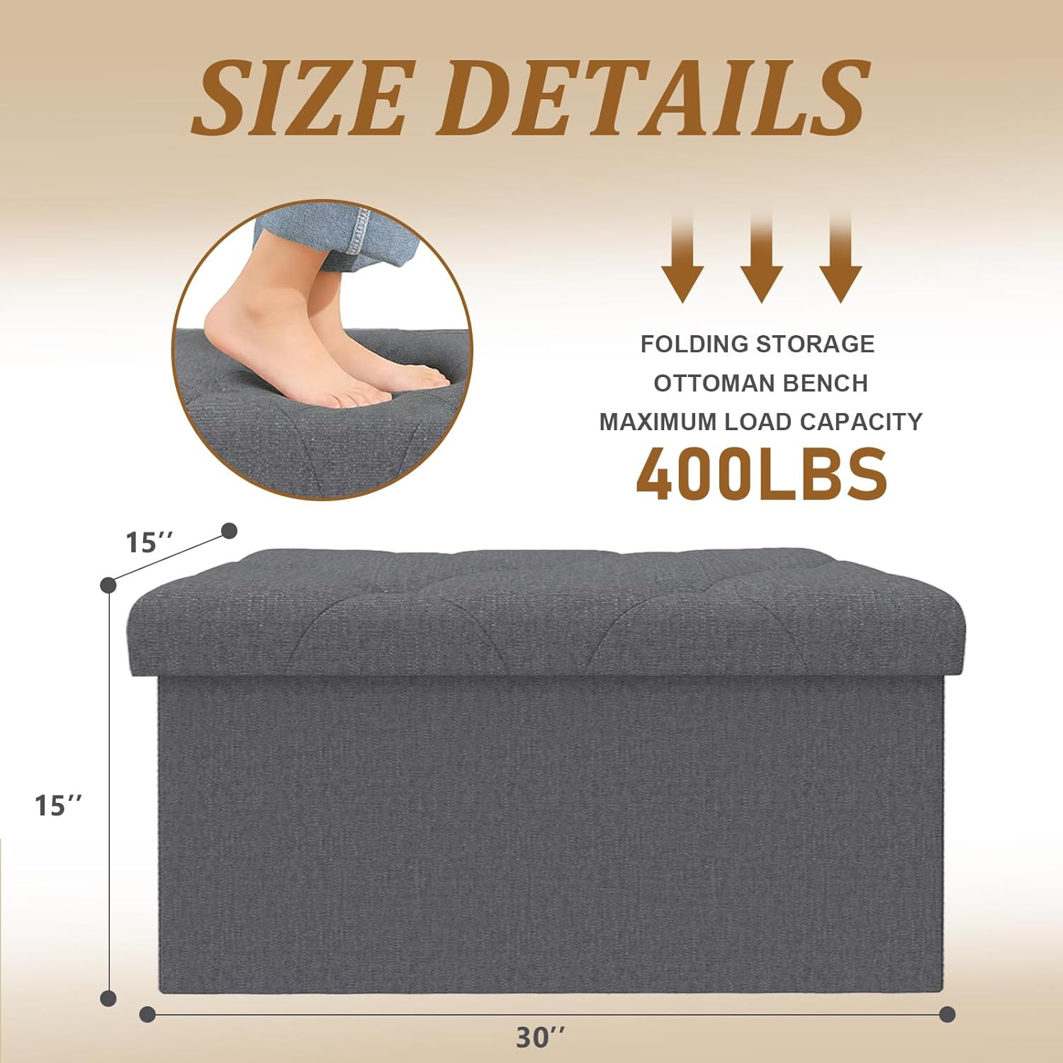Folding Ottoman with Storage Bench,Storage Ottoman Bench,30 Inches Ottoman Foot