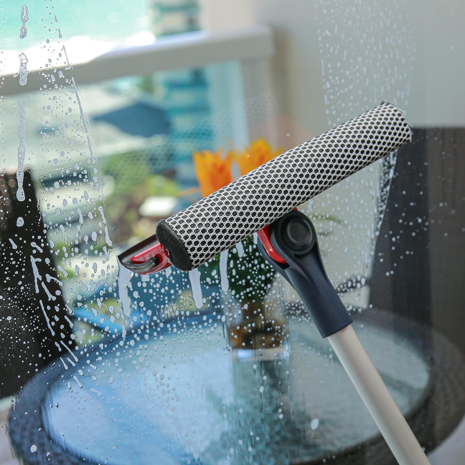 Professional Window Squeegee | 2-in-1 Window Cleaner Sponge and Soft Rubber S...