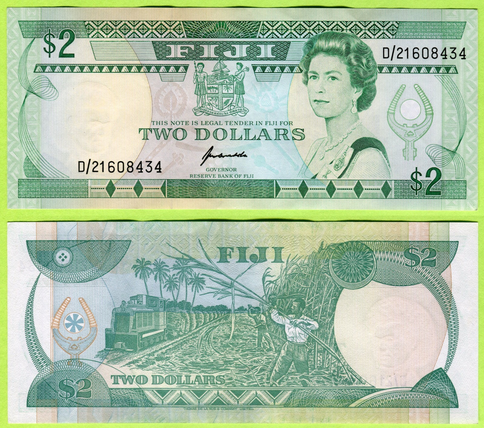 Fiji 2 Dollars ND(1995) P90 AU- #608434
