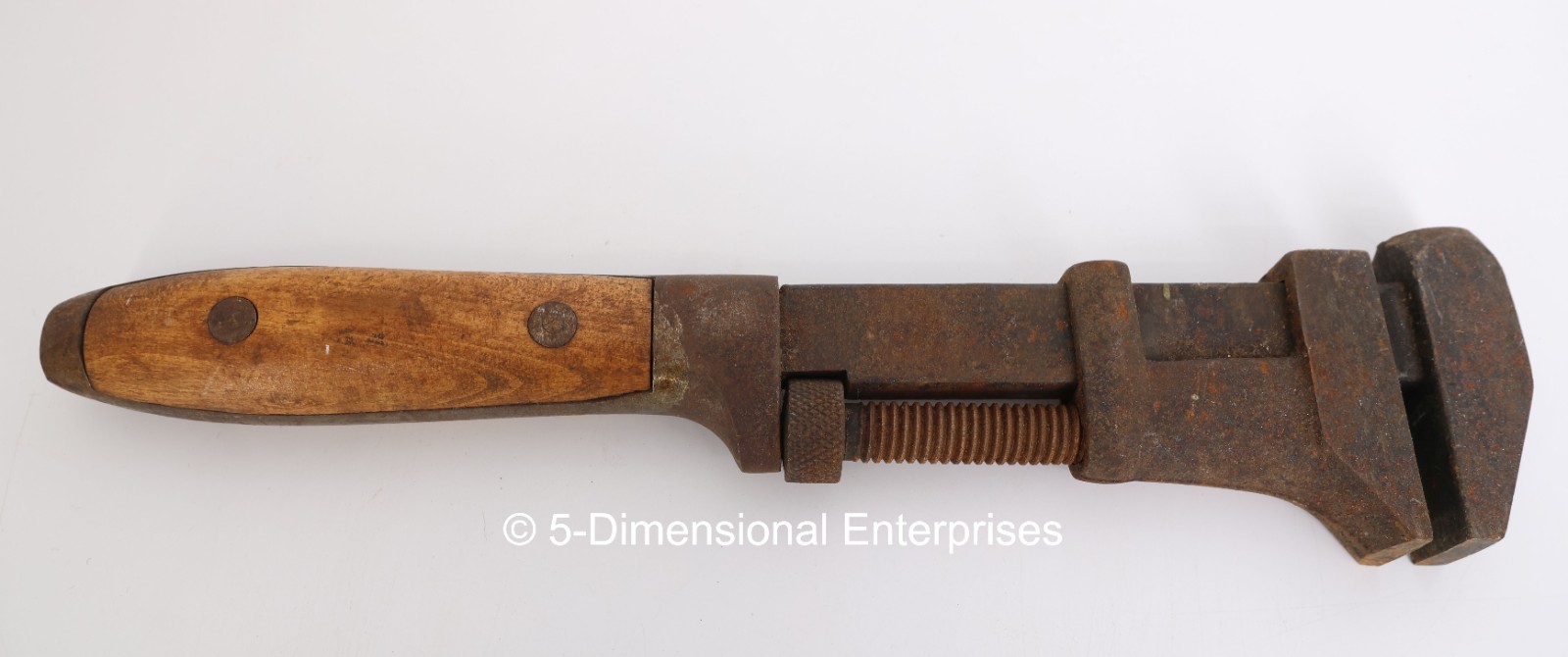 VTG Hibbard 15" Adjustable Wood Handled Pipe Monkey Wrench Made In USA