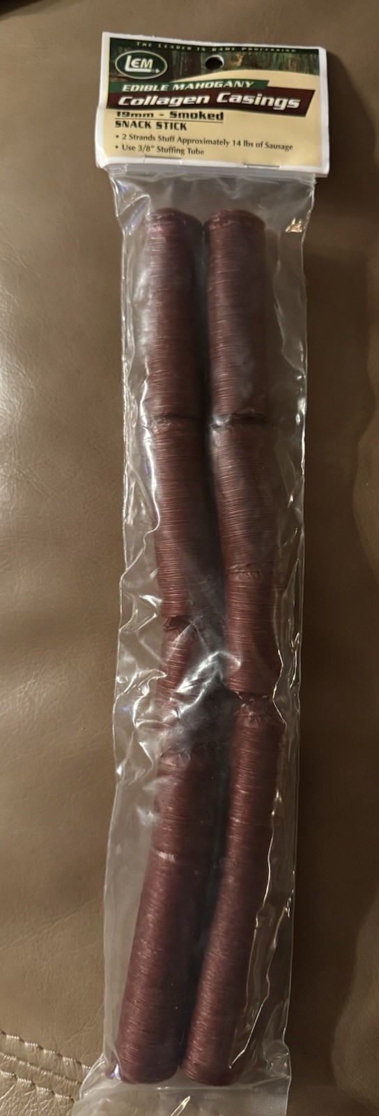 LEM Products Mahogany Smoked Collagen Casings, 19mm, Edible Sausage Casings, Stu