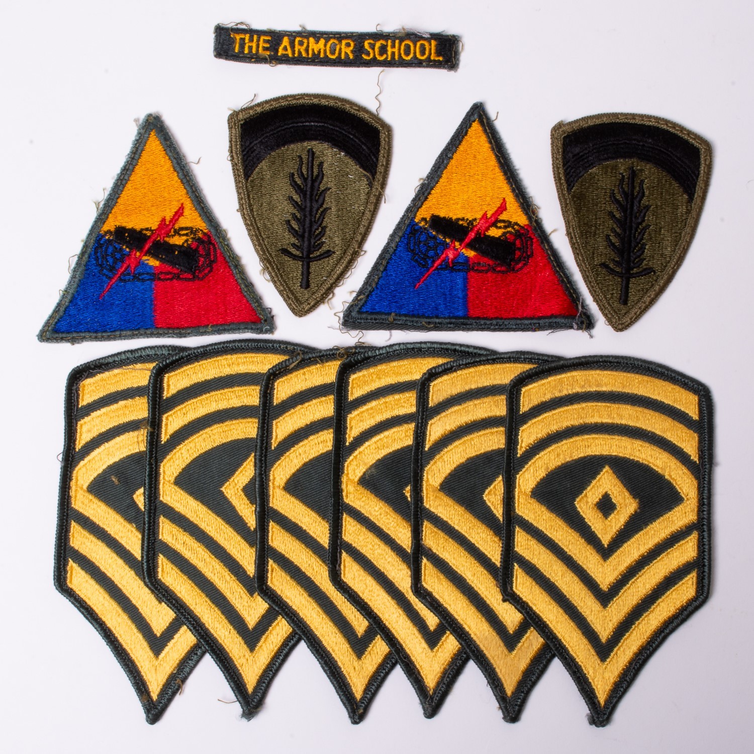 Lot of 11 Military Patches WWII Rank Insignia Flaming Sword Armored Division