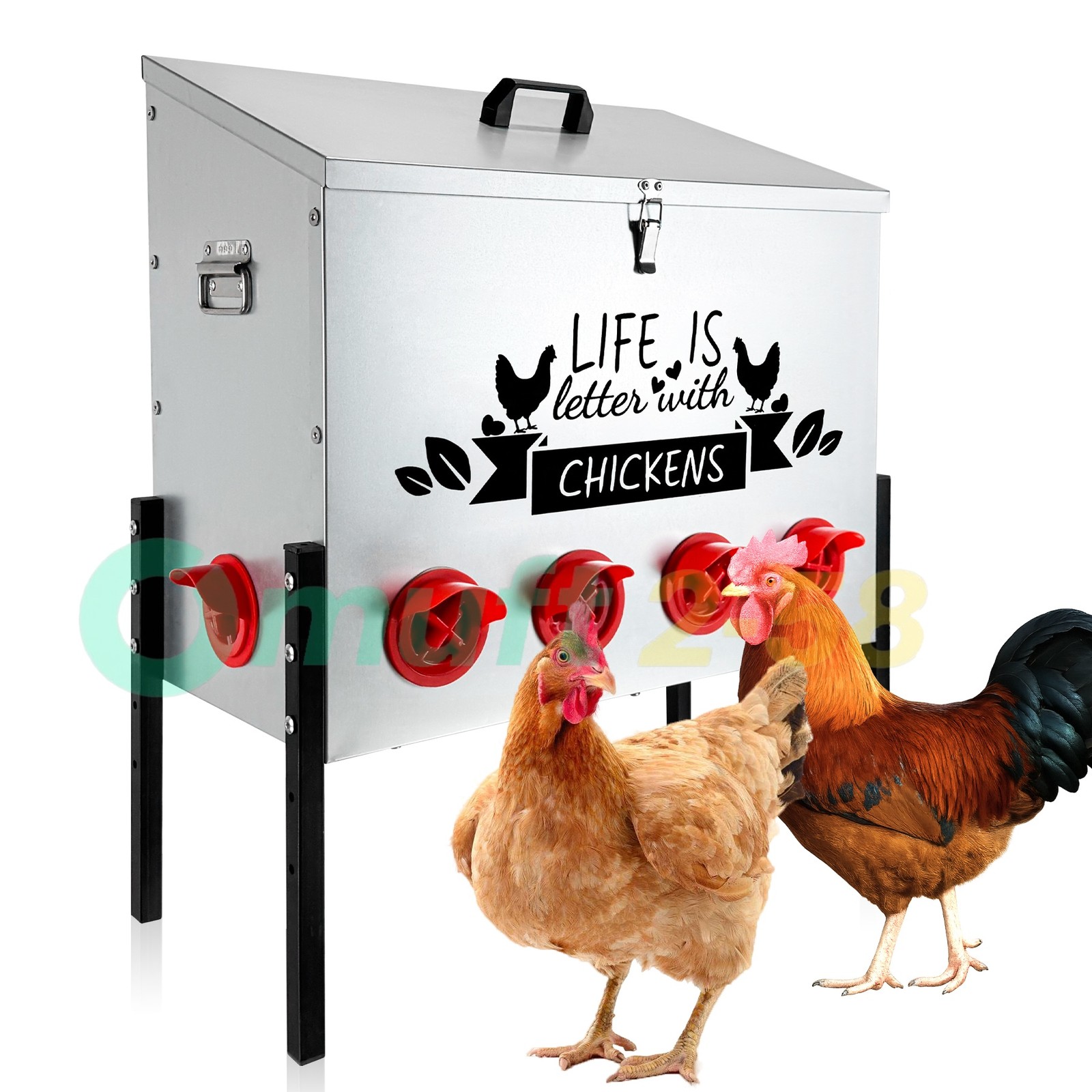 Galvanized Metal Chicken Feeder 1PC 95lb 10 No-Waste Ports Extra-Large