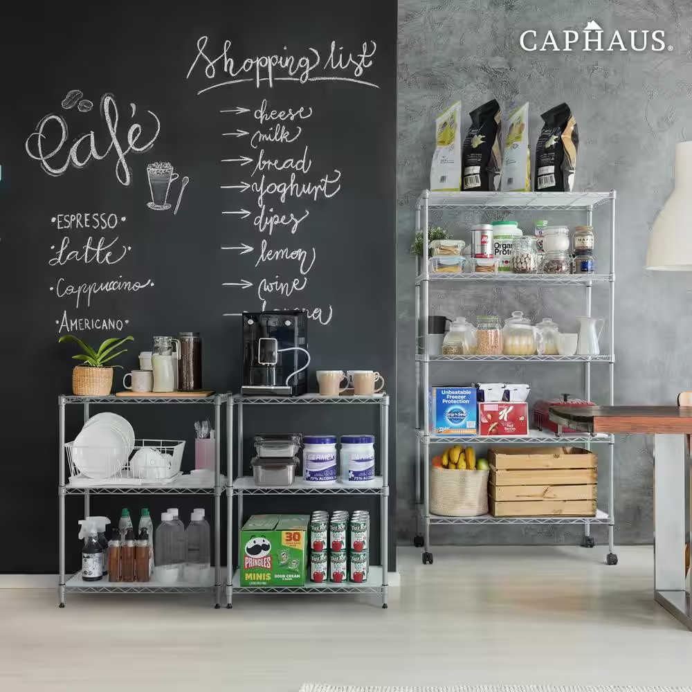 Black 4-Tier Adjustable Height Welded Steel Garage Storage Shelving Unit with Li