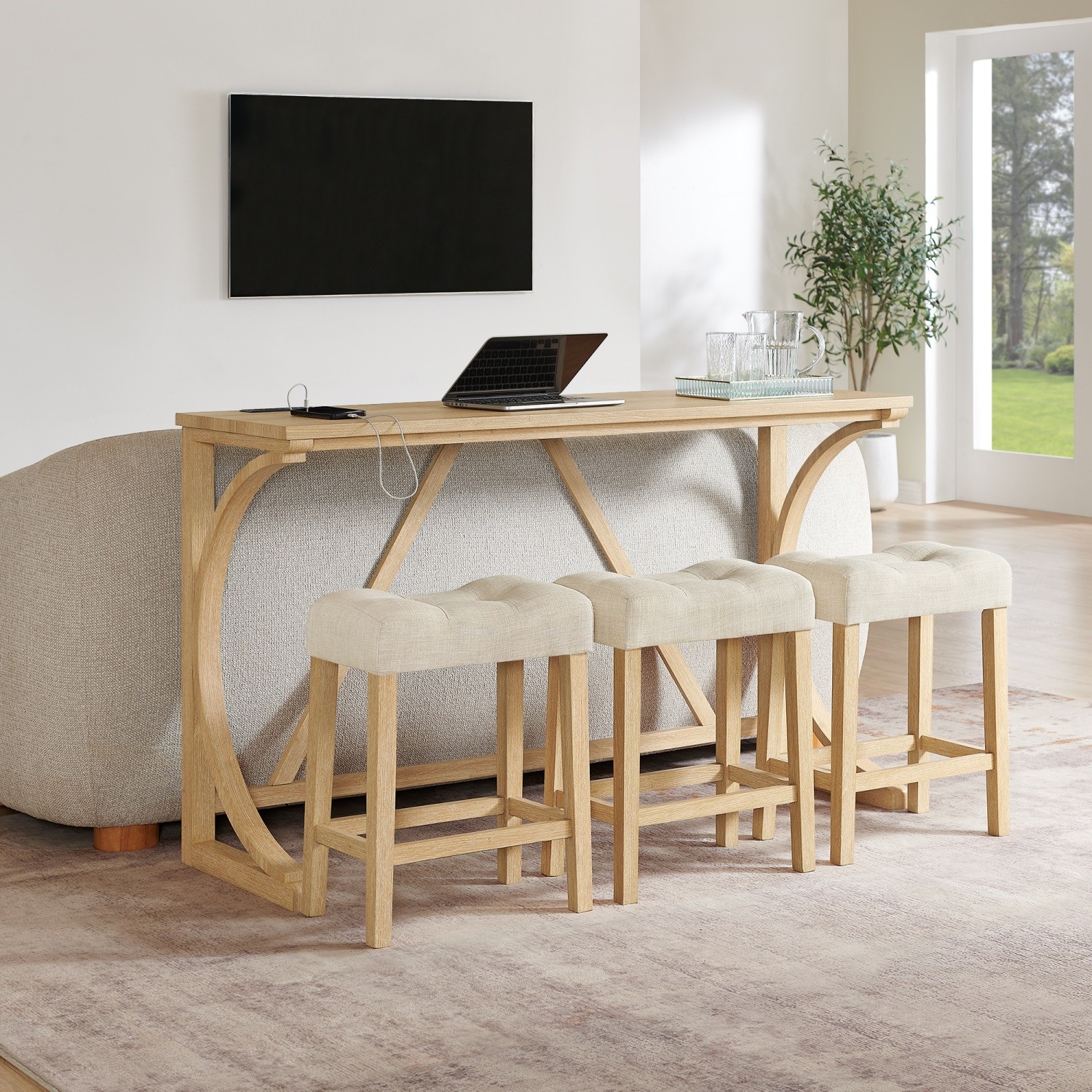 4 Piece Counter Height Bar Table Set w/ USB Charging & 3 Stools for Small Space