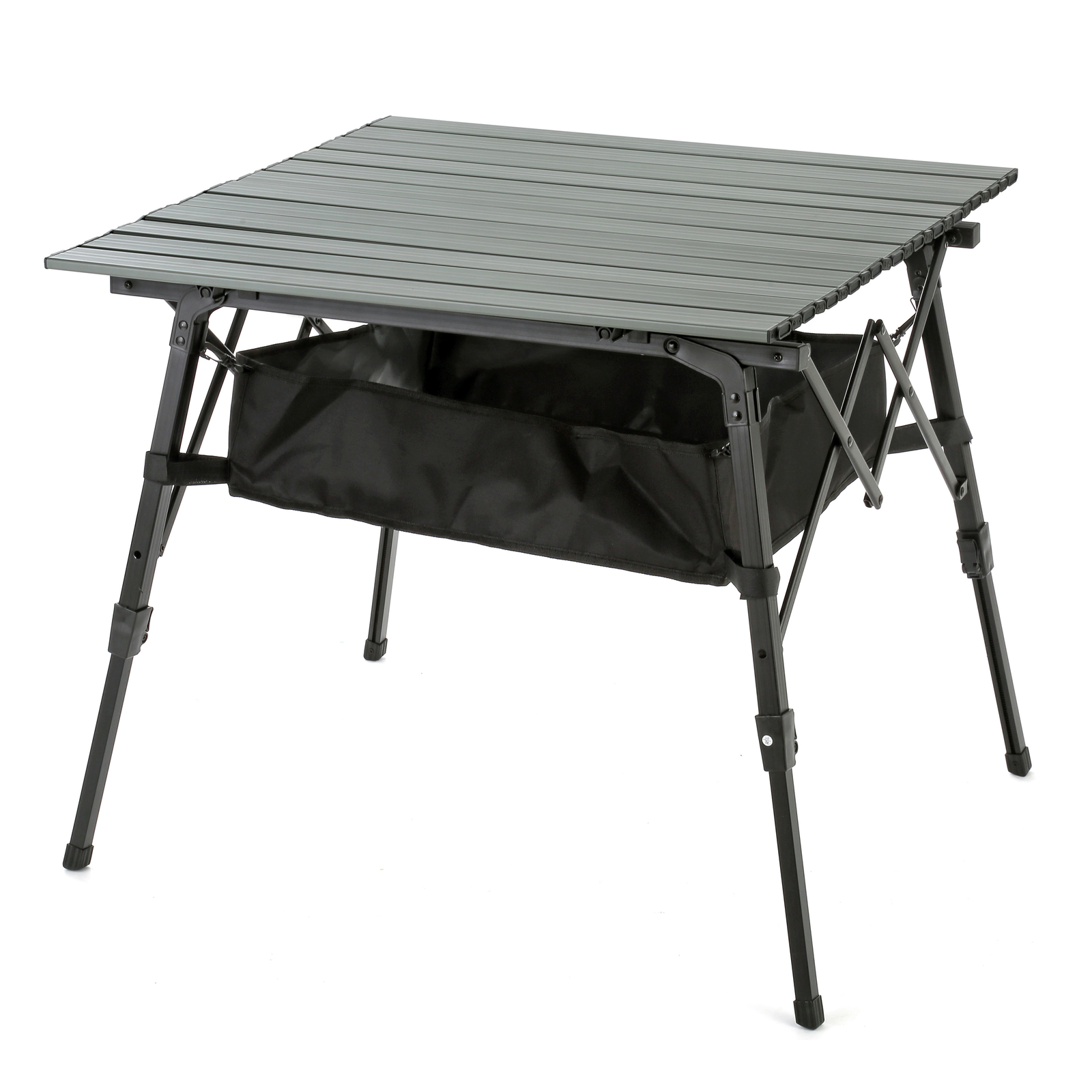 39" Folding Roll Up Aluminum Camp Table w/ Adjustable Height Mesh Storage Gray