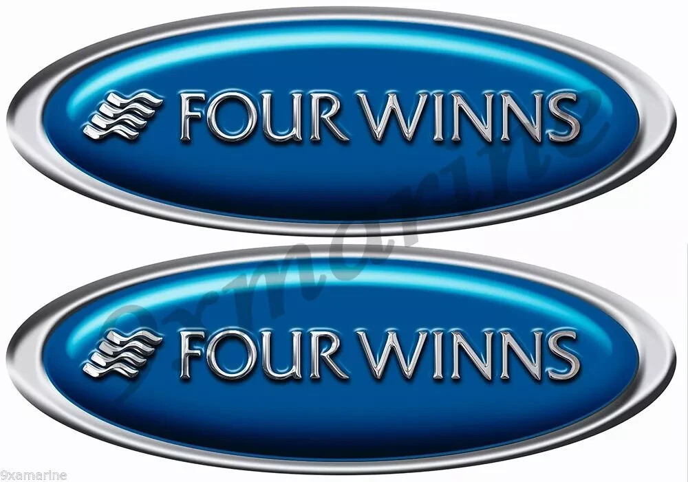 Two Four Winns Classic Blue Oval Vinyl Stickers, Imitated 3D Look, 10" x 3.5"