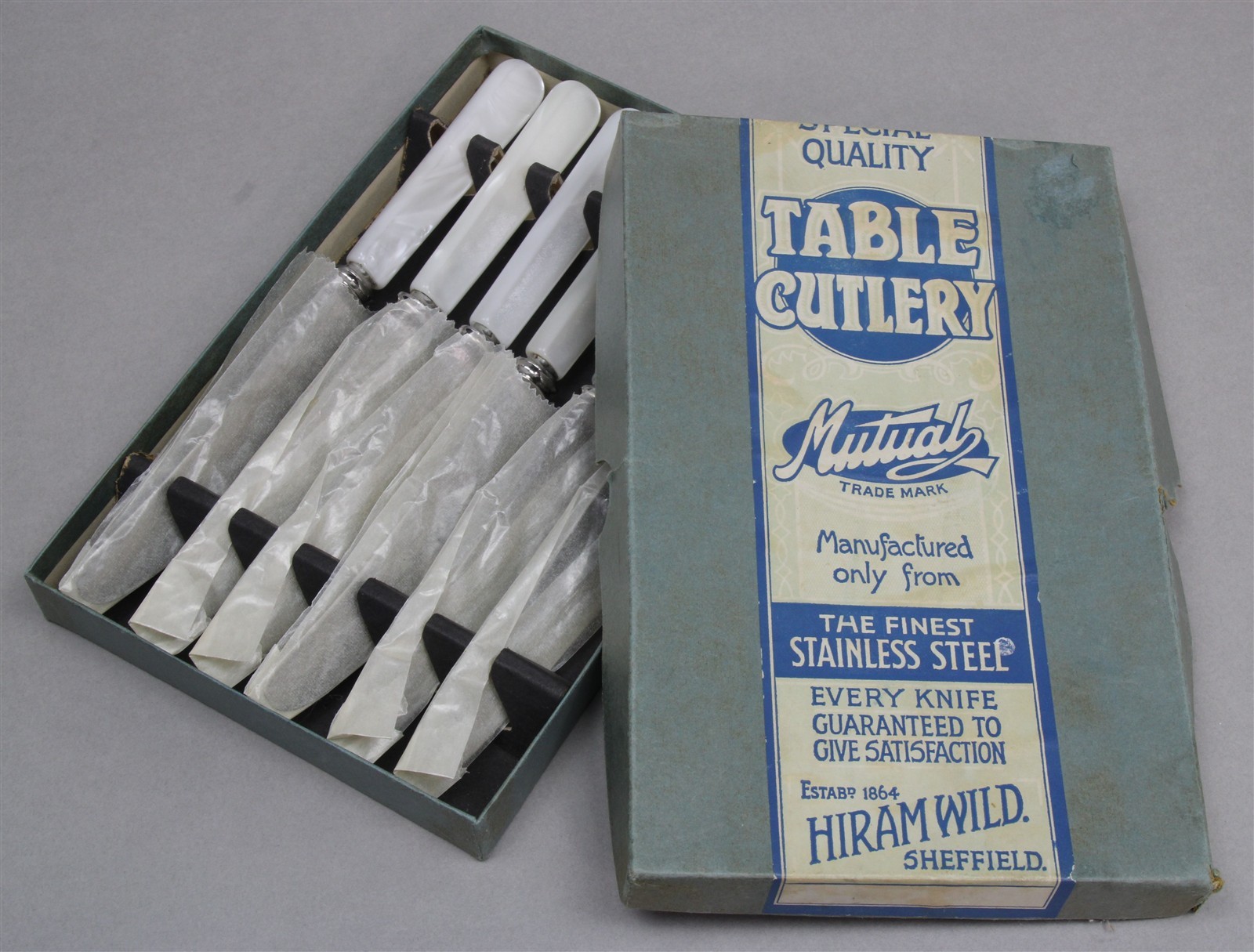 Set of 6 MUTUAL HIRAM WILD Stainless Steel Knives w/Mother-of-Pearl Handles