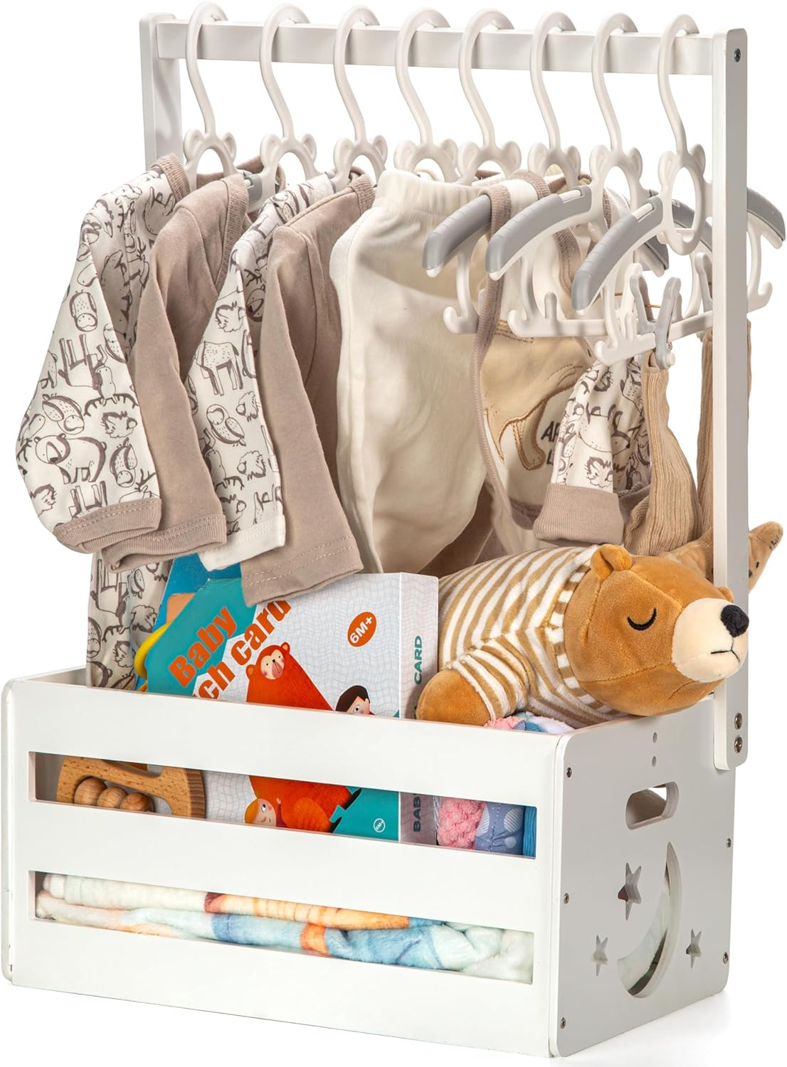 White Wooden Baby Shower Crate Closet, Baby Storage Crate with Handle, Basket fo