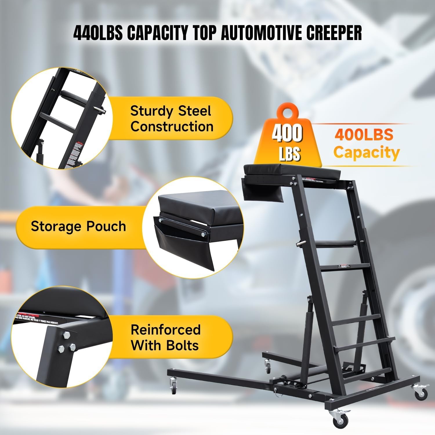 Adjustable Topside Creeper 47''-65'' Automotive Engine Creeper 440 LBS Capacity