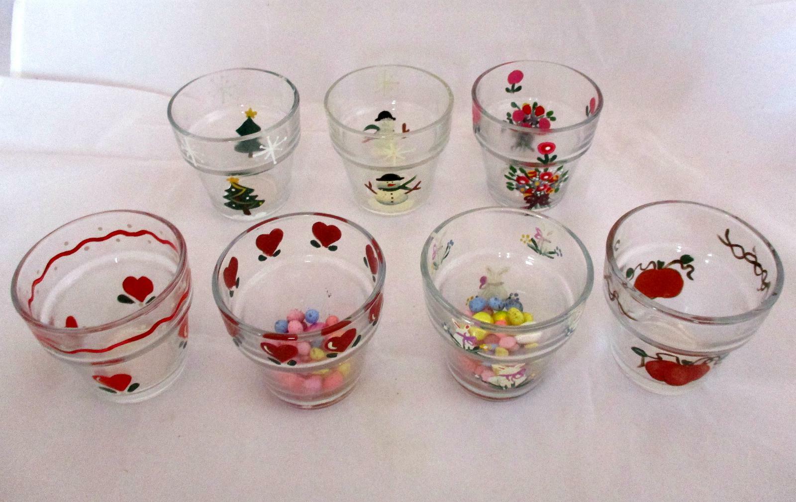 Set of 7 Holiday Themed Votive Candle Holders with Mini Easter Eggs