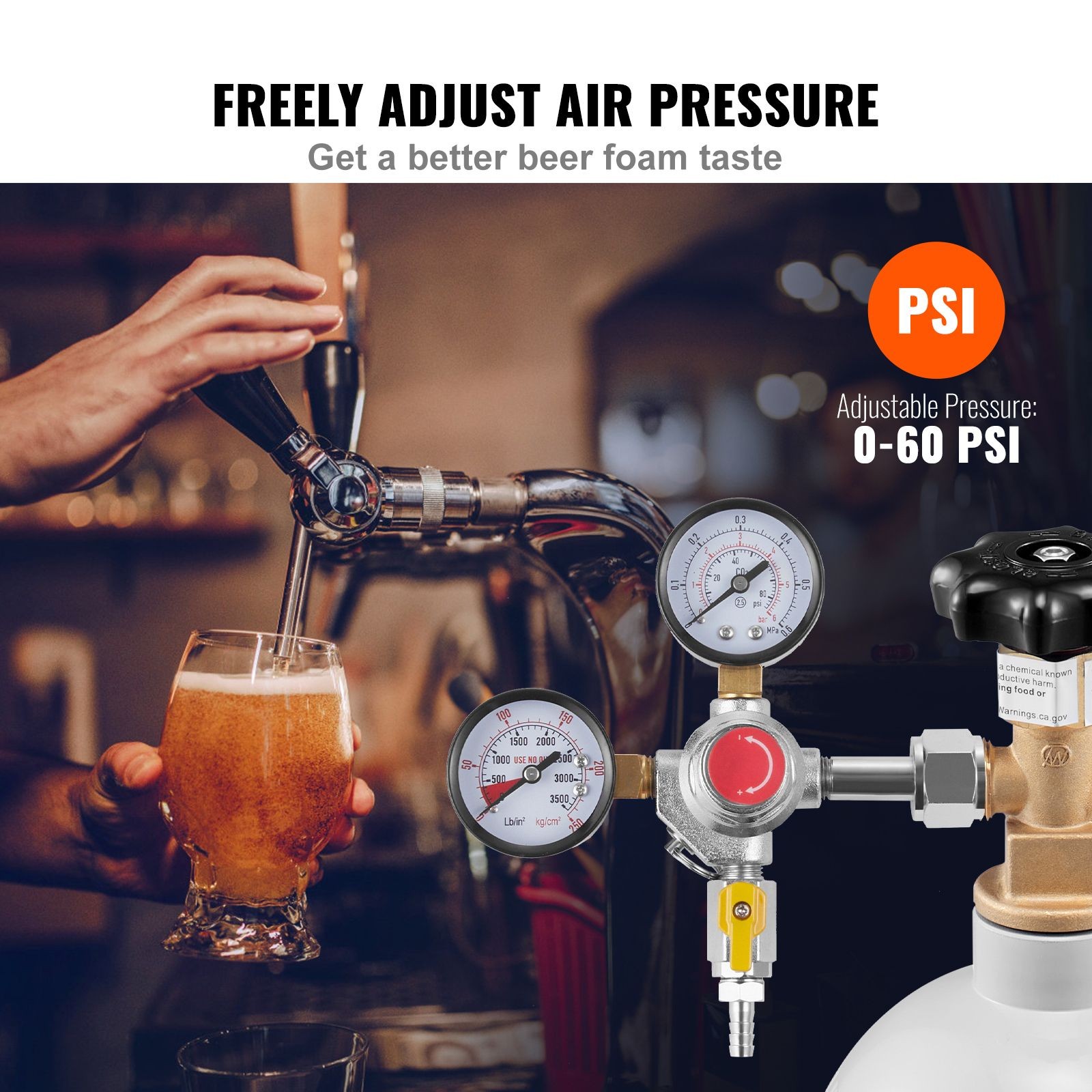 Double Gauge CO2 Regulator 0-60PSI for Draft Beer