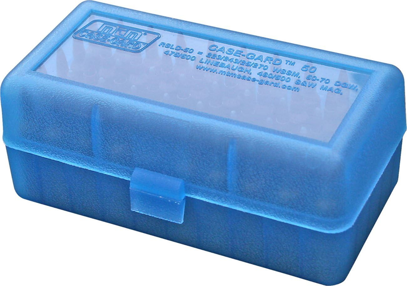 50-Round Flip-Top Rifle Ammo Box .22 PPC 6mm PPC REM BR USA Made Clear Blue RS24