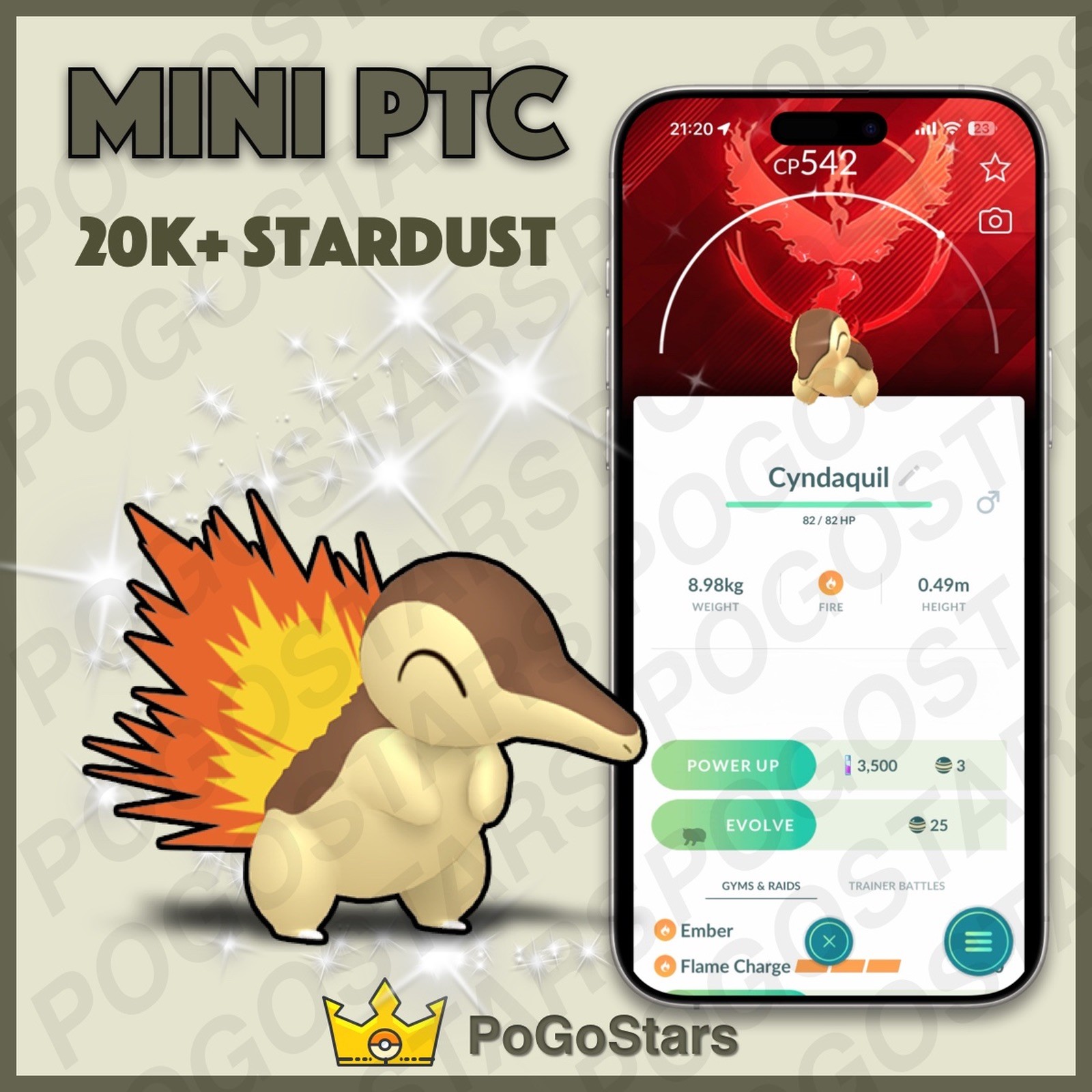 Pokémon PTC Go - Shiny Cyndaquil - Team Valor✨Special Background✨