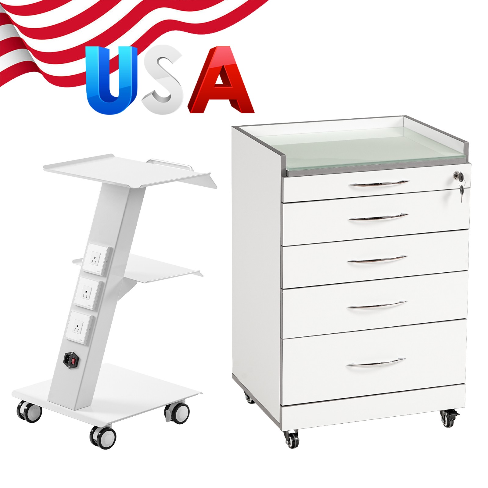 Dental 3 Layer Mobile Trolley Medical Tool Cart/4 Drawers Storage Rolling Cart