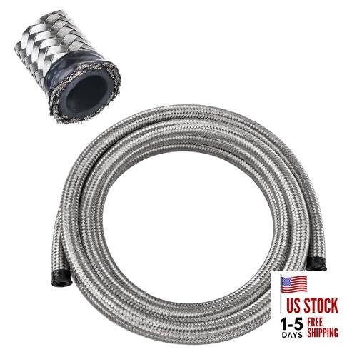 6AN Fuel Line Nylon CPE, 5FT AN6 Braided Fuel Hose 6AN 5FT Silver