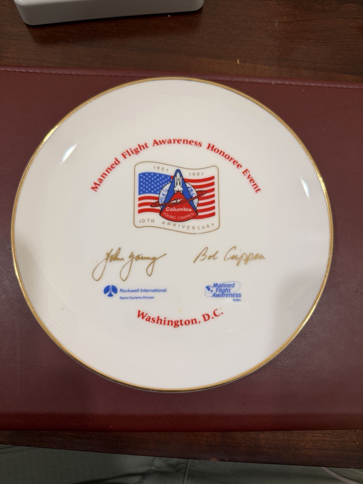 1991 Space Shuttle Columbia Logo 10th Aniv Event Plate Wash DC John Young NASA