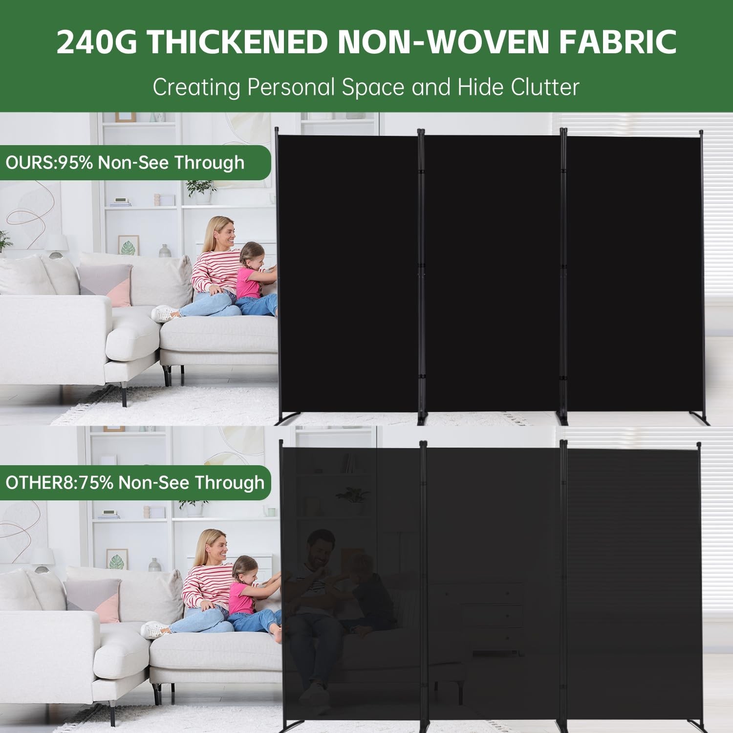 Room Divider Folding Privacy Screens, Portable Room Divider Panel 3 Panel Par...