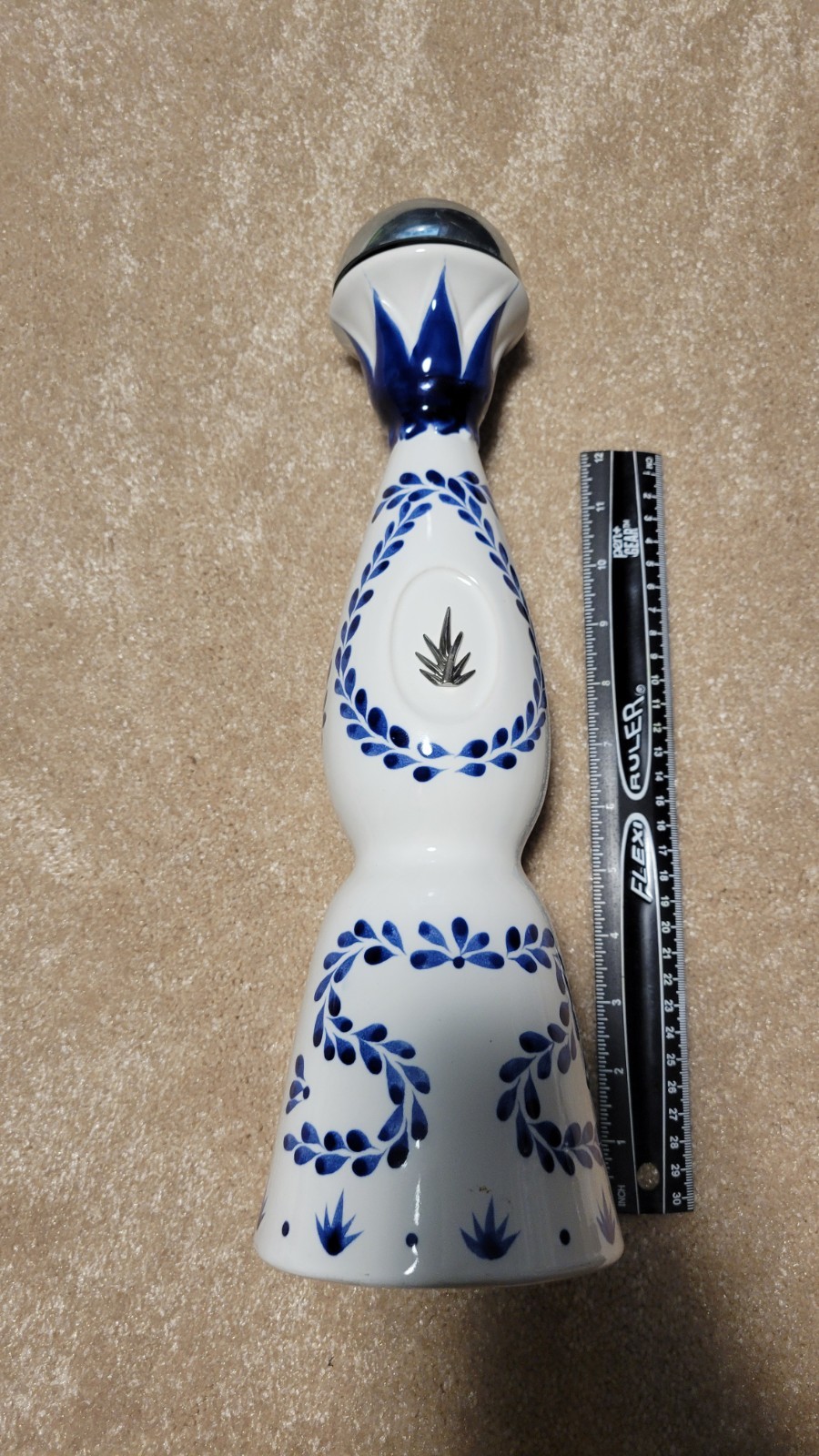 Clase Azul Reposado Tequila 750ml talavera pottery bottle with cap blue & white