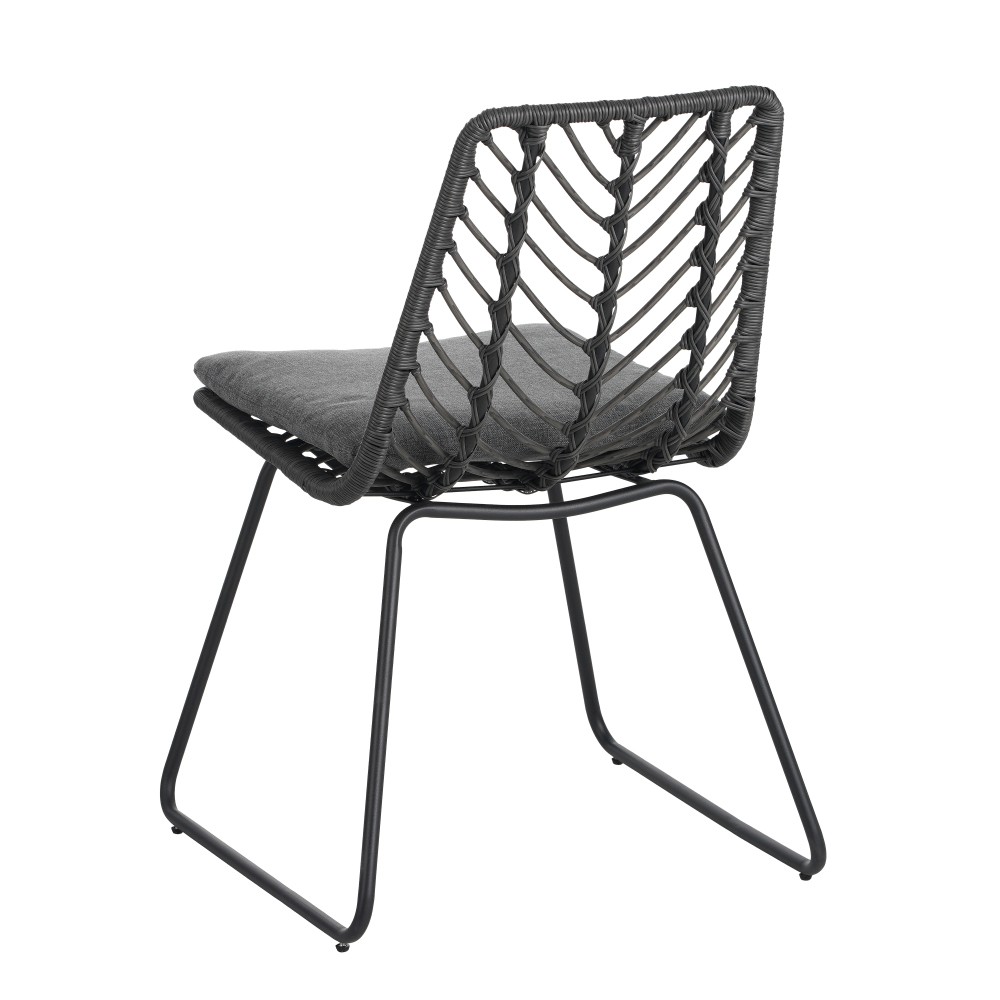 2PC Gray Outdoor Chairs w/ Water-Resistant Cushions - Rattan & Iron