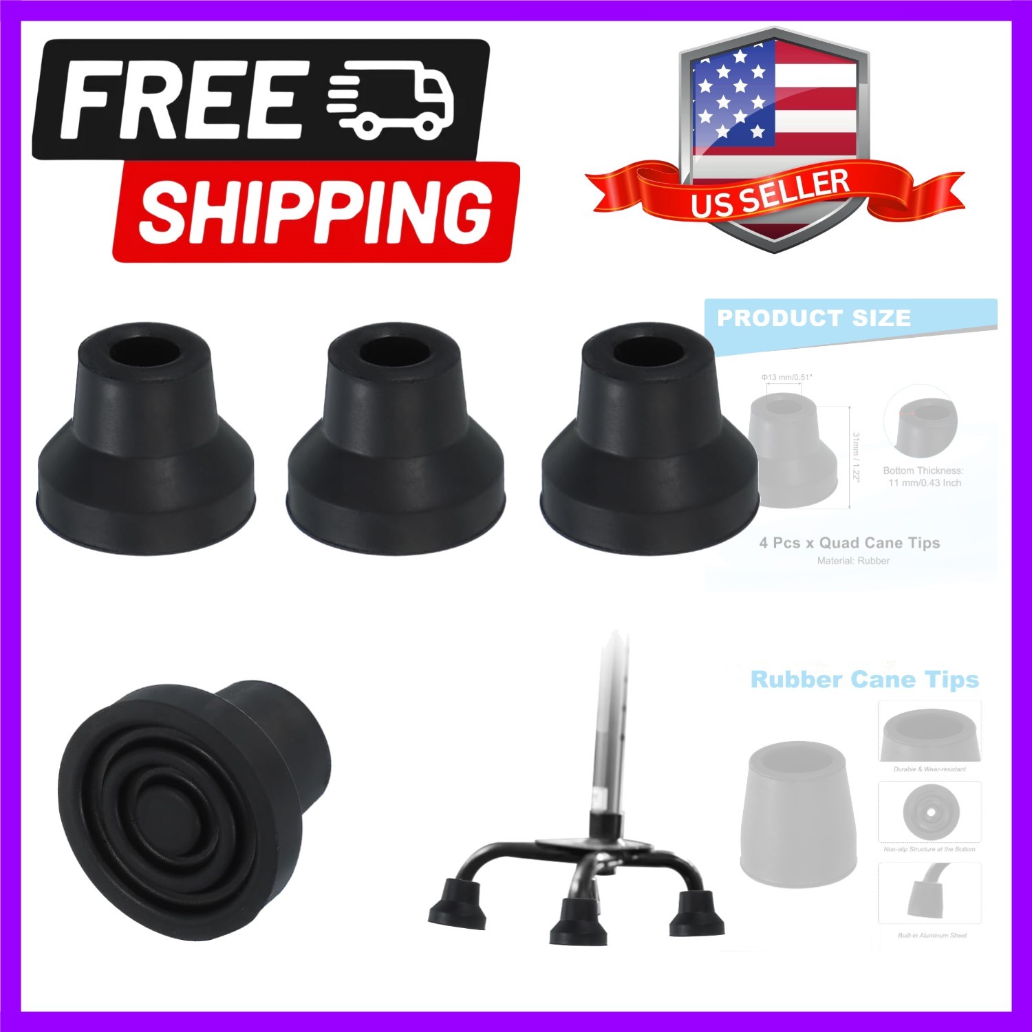 Quad Cane Tips, Walking Cane Accessories