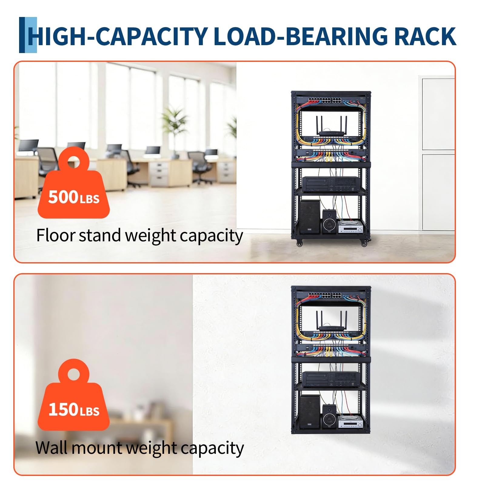 Network Rack 12U with Casters Heavy Duty Open Frame Network Server Rack For IT