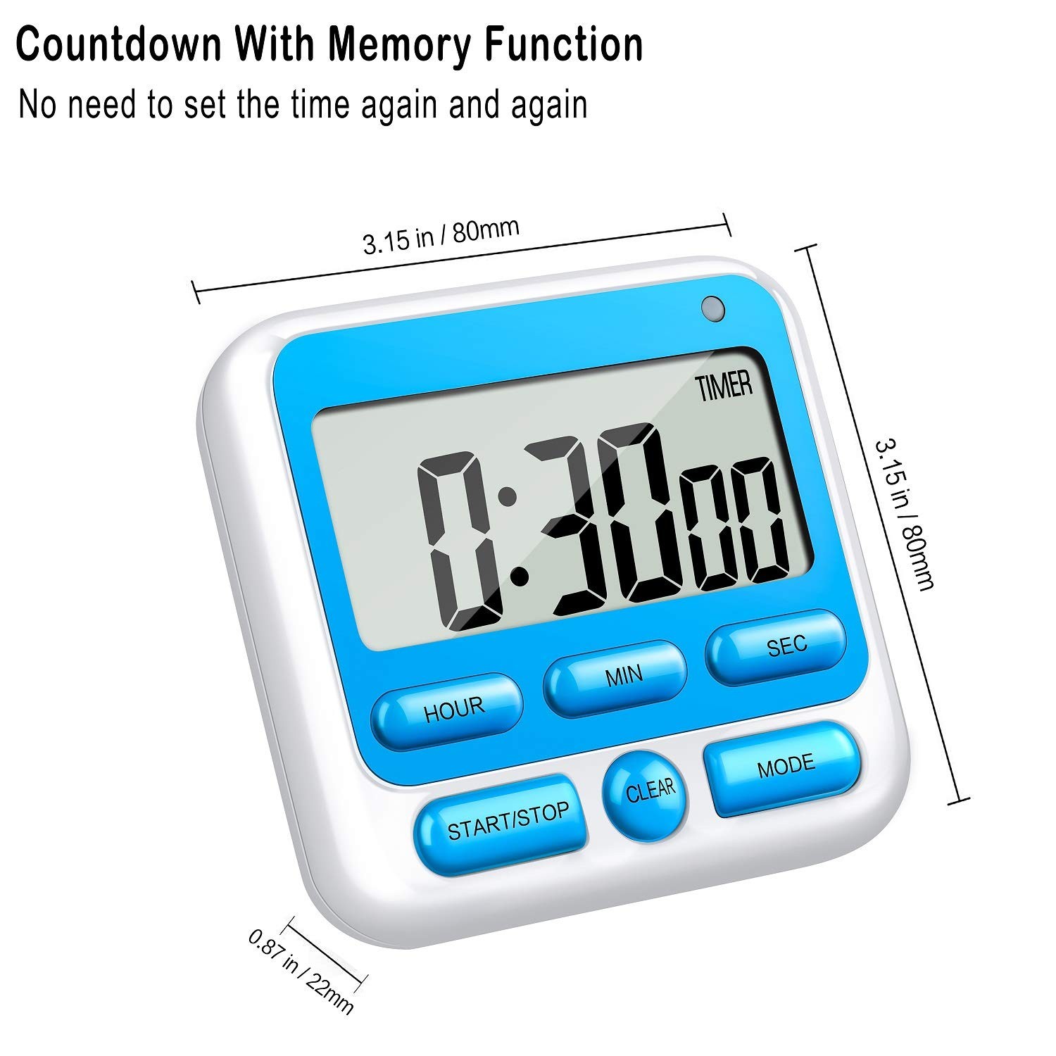 Digital Kitchen Timer W/Large Red Digit Display Loud Alarm Count Up/Down
