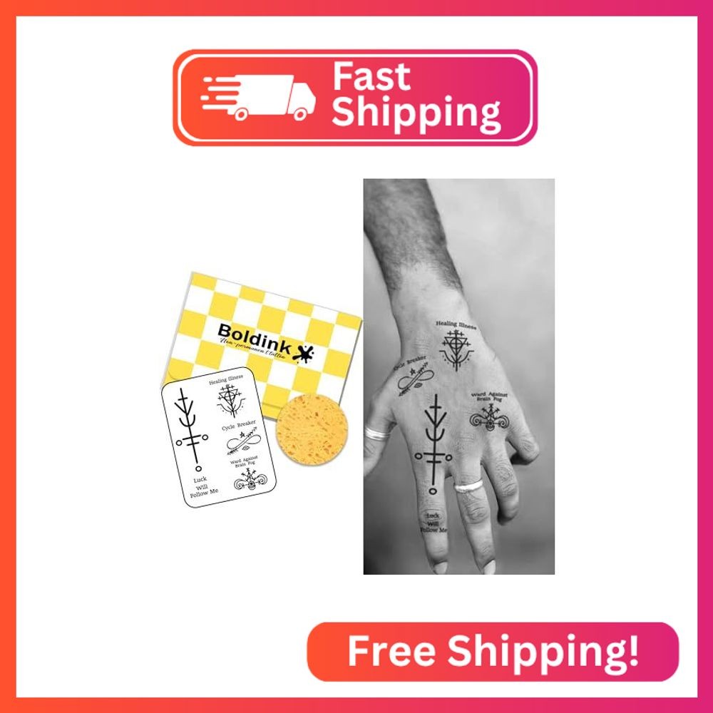 Luck Word Fake Tattoo for Hand Arm,Spiritual Rune Semi Permanent Tattoos